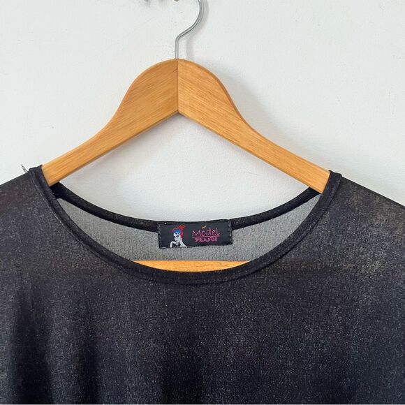 Black Butterfly Graphic Printed Loose Drop Shoulders Short Sleeve Blouse - Picture 4 of 8